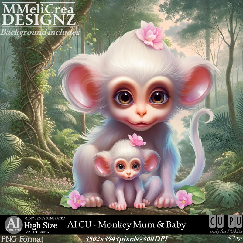 (image for) AI - CU Monkey Mum & Baby (CU4PU/PNG)